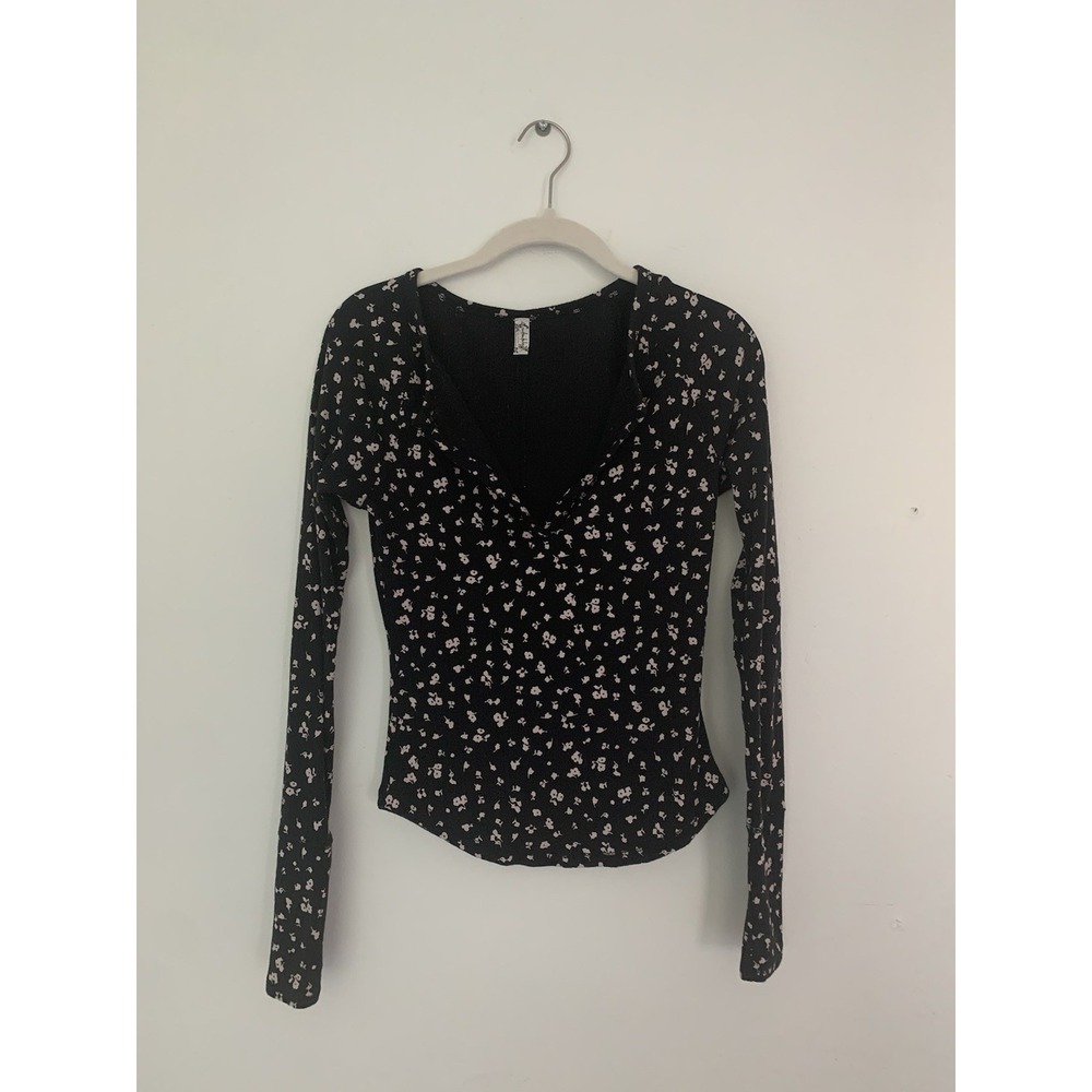 Free People Intimately Cotton Henley Top S Ditsy Print Soft Cozy Split Neck